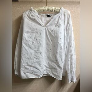 Talbots White Embroidered V-Neck Peasant Blouse